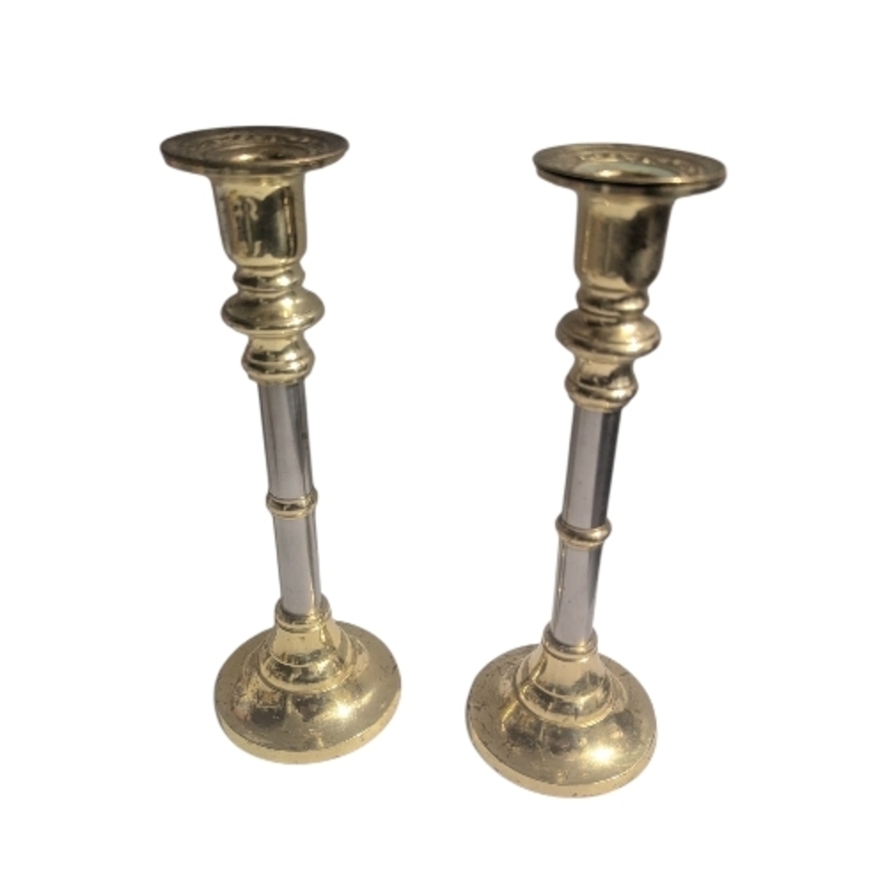 Pair of Brass Finish Taper Candle Holders